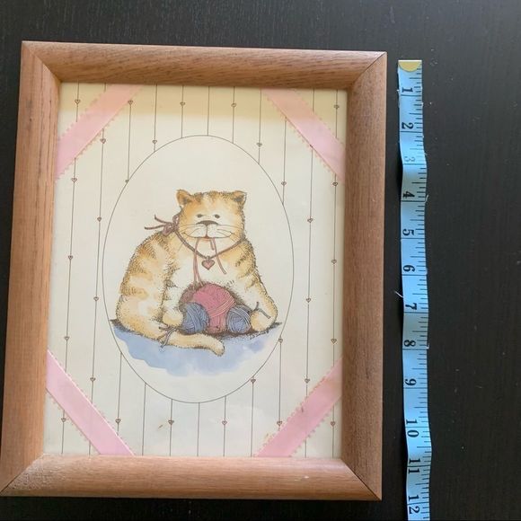 🐈 VINTAGE Adorable 80s kitty cat picture frame wall art 🐈 - Picture 8 of 11